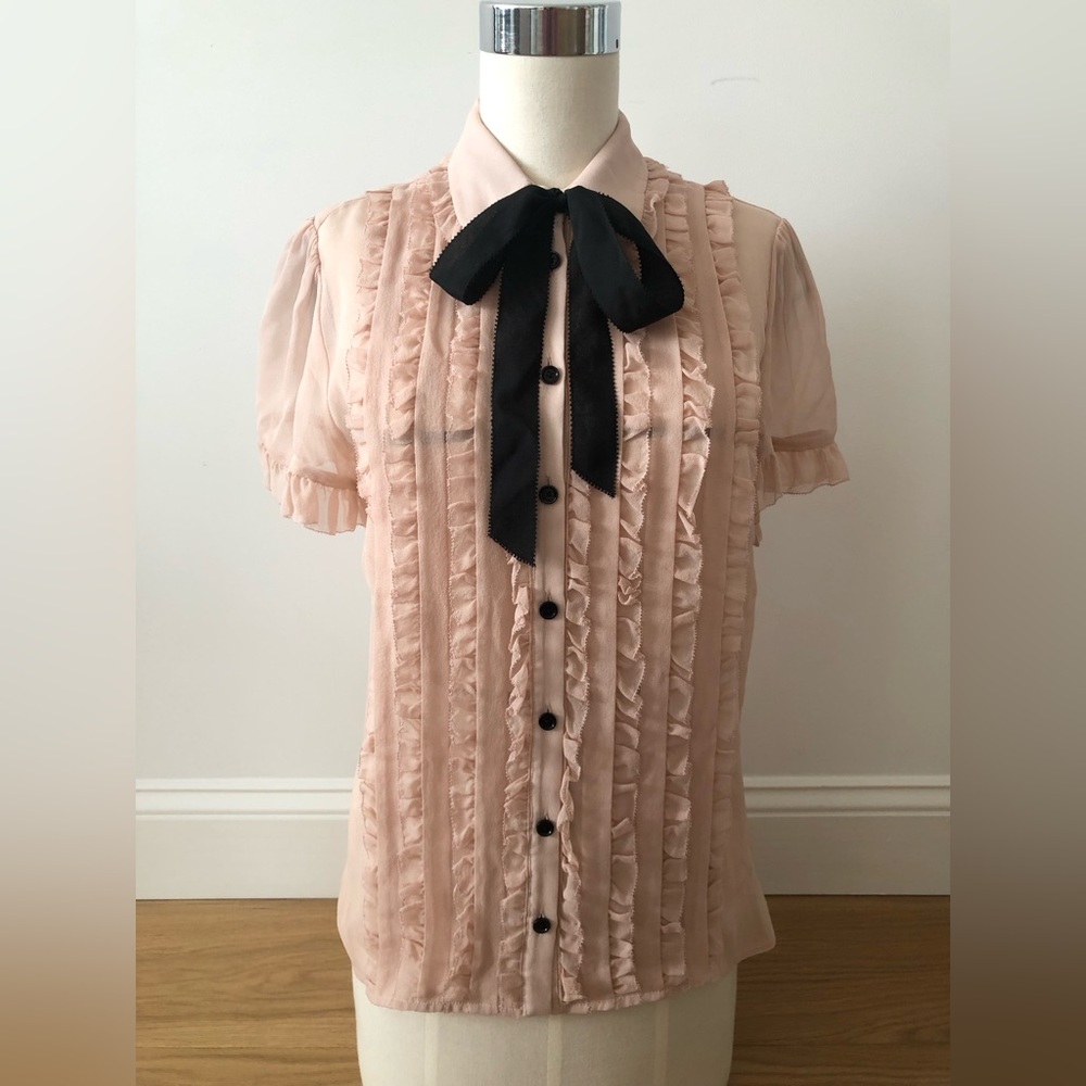 Kate Spade Short Sleeve Ruffle Front Blouse